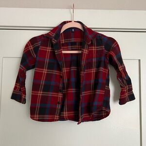 Uniqlo Kids Boys Shirt Size 3-4 Button Up Long Sleeve Red Plaid Cotton
